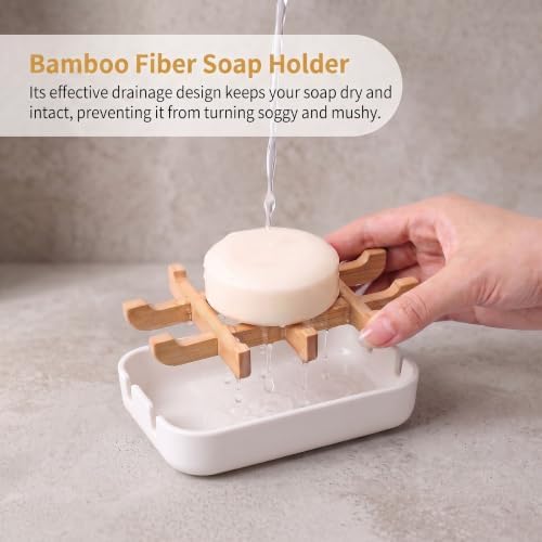 Bamboo Fiber Soap Holder and Soap Dish Combination, Removable Drainage Rack Bar Soap Tray for Bathroom Sink Deck, Bathtub, Shower & Kitchen (White, 1 Pack) - Image 6