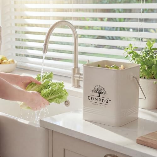 PERFNIQUE Kitchen Compost Bin, 1.7 Gallon Countertop Compost Bin with Lid, Indoor Compost Bin Includes 2 Carbon Filters, Small Compost Bucket, Food Waste Bin for Kitchen with Trash Bags (Cream White) - Image 5