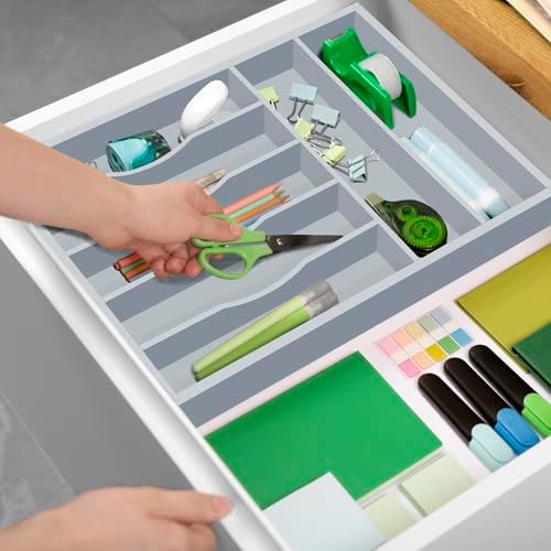 ROYAL CRAFT WOOD Luxury Bamboo Kitchen Drawer Organizer - Silverware Organizer - Utensil Holder and Cutlery Tray with Grooved Drawer Dividers for Flatware and Kitchen Utensils (7 Slot, Gray) - Image 7