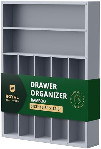ROYAL CRAFT WOOD Luxury Bamboo Kitchen Drawer Organizer - Silverware Organizer - Utensil Holder and Cutlery Tray with Grooved Drawer Dividers for Flatware and Kitchen Utensils (7 Slot, Gray) by ROYALCRAFTWOOD
