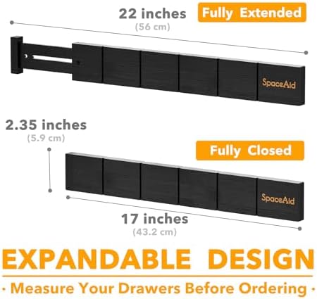 SpaceAid Bamboo Drawer Dividers with Inserts and Labels, Kitchen Adjustable Drawer Organizers, Expandable Organization for Home, Office, Dressers, 10 Dividers with 24 Inserts (17"-22" Black) - Image 4