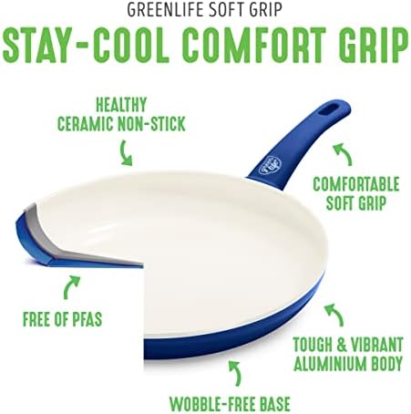 GreenLife Soft Grip 23 Piece Kitchen Cookware Pots and Frying Saucepans Set, Healthy Ceramic Nonstick PFAS and PFOA-Free, Dishwasher and Oven Safe, Even Heating, Easy Clean, Warp Control, Blue - Image 4