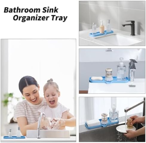 MicoYang Silicone Soap Dish with Drain Spout — Self-Draining Double Sink Organizer Tray for Kitchen & Bath, Dispensers, Sponges & Soap Holder, Non-Slip & Dishwasher Safe, Light Blue (Large, 12"×4") - Image 4