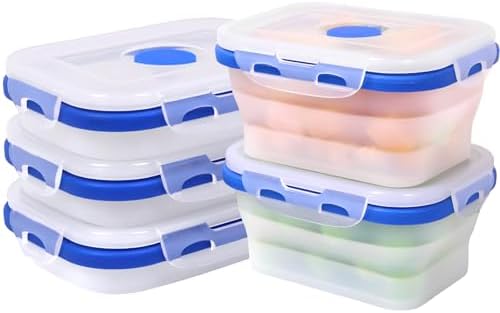 5 Pack Collapsible Translucent Silicone Food Storage Containers with Leak Resistant Lids, 12oz Small Snack Bento Box, For Kitchen, Office, Camping, Travel, BPA Free by FUSMYE