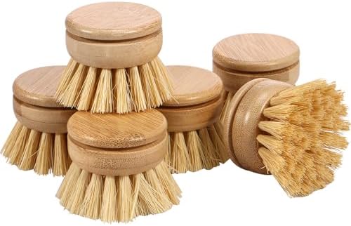 6Pcs Bamboo Dish Brush Head Soft Sisal Bristle Dish Natural Washing Brush Head Eco-Friendly Washing Up Brush Replacement Heads Easy to Use Dish Scrubber Head for Dish Brush Cleaning 1.89×1.57 by Abizarch