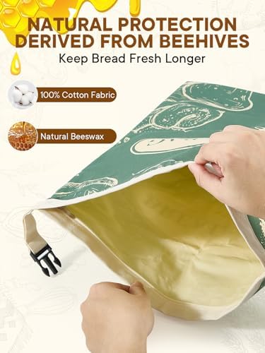 2 Pack Zippered Beeswax Bread Bags 17×13 Inch Large Cotton Sourdough Bread Bags Reusable Bread Storage Bags for Homemade Bread Freezer Safe for Bagel Croissant & Baguette Kitchen Baking Supplies - Image 3