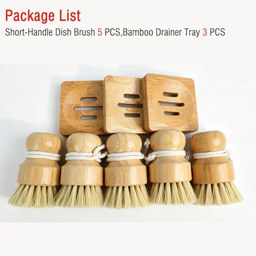 5-Pcs Bamboo Vegetable Brush, Natural Bristle Dish Brush with 3 Holder - Image 2