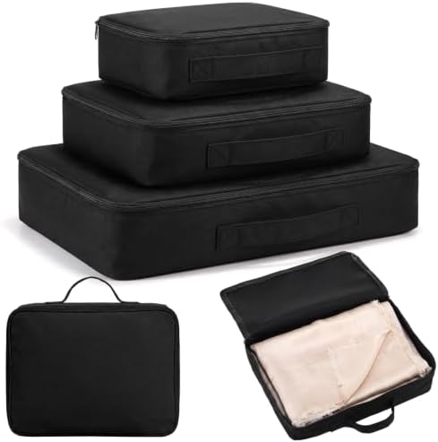 Shinymoon 3 Set 100% Cotton Packing Cubes 3 Sizes Regular Black by Shinymoon