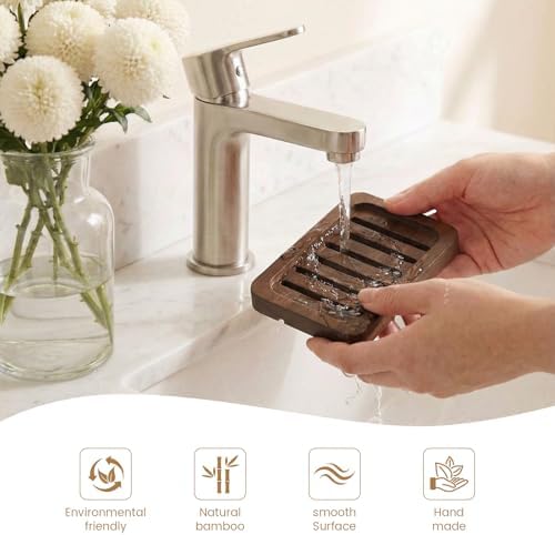 Flat Slotted Wood Soap Dish, 1 Pack, Dark Brown - Image 3