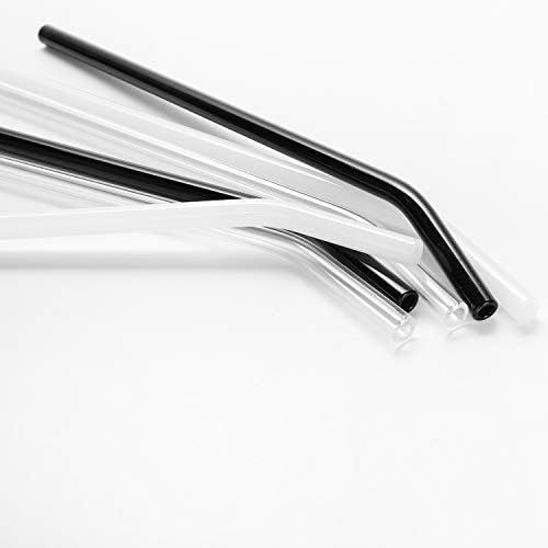 Reusable Glass Straws - 9" L x 8 mm W - Smoothie Drinking Straws for Smoothie, Milkshakes, Pack of 6 with 1 Cleaning Brush (black white transparent) - Image 3