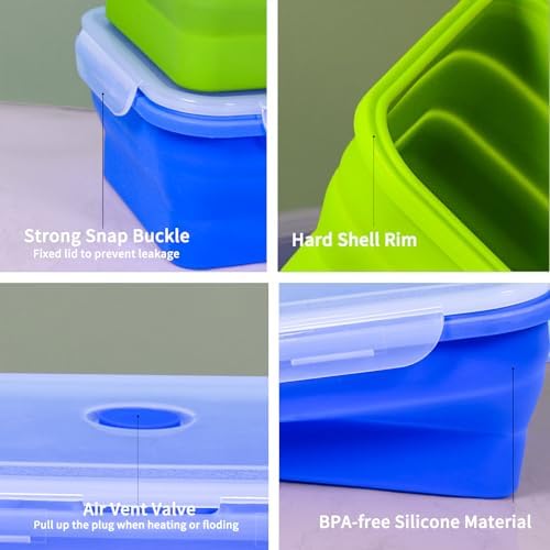 82.8oz Extra Large Collapsible Silicone Food Storage Containers with Lids, 2 Pack Meal Prep Bento Lunch Boxes for Kitchen Office Travel Camping, Microwave Freezer Dishwasher Safe, BPA Free, - Image 4