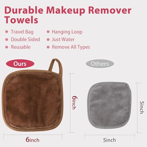 Natwag Makeup Remover Cloth, 6" x 6" Make Up Towels Reusable Face Cloth for Washing Face, Makeup Remover Pads Microfiber Face Washcloth with Mesh Bag, Just Water, 12 Pack, Brown - Image 5