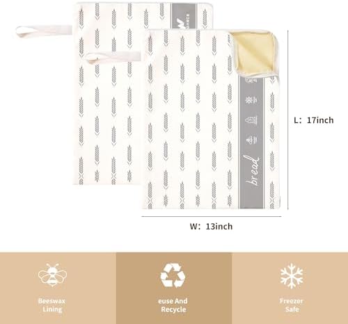WiNDANCE 2 Pack Beeswax Bread Bags with Zipper, XL(13x17in) Sourdough Bread Storage for Homemade, Freezer Storage Bag to Keep Fresh, Cotton Beeswax Container, Baguette Bag with Liner Kitchen Baking - Image 5