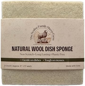 Scalise Family Sheep Farm Wool Dish Sponge 5"x5" – Natural Sponge Dish Non Scratch | Organic Kitchen Sponges for Sink Cleaning | Long Lasting Wool Scrubber for Kitchen by ScaliseFamilySheepFarmLLC