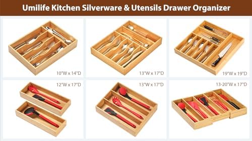 Umilife Bamboo Kitchen Drawer Organizer, 8 Inch Silverware Utensils Tray Holder for Small Drawer, Wood Caddy for Flatware Cutlery Knives - Image 6