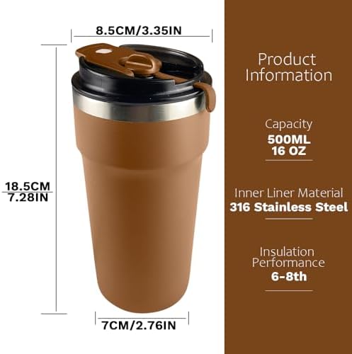 SPLMIFA Travel Coffee Mugs Leak-Proof, Reusable Coffee Cups with Lids, Stainless Steel Vacuum Insulated Coffee Tumblers, Thermal Insulation Cups for Men and Women Hot & Cold Drinks(4th-Brown, 16OZ) - Image 4