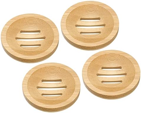 uxcell Wooden Soap Dish, 4Pack Natural Bamboo Soap Saver Tray Self Draining Soap Holder for Bathroom, Bathtub, Kitchen Sink by uxcell