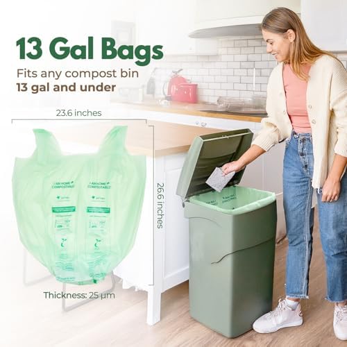 AIRNEX Compostable Kitchen Trash Bags 13 Gal - Cornstrarch Leakproof & Tear Resistant 50 Compost Bags - OK Compost Home & Seedling Certified 0.25 mm Kitchen Garbage Bags - Image 2