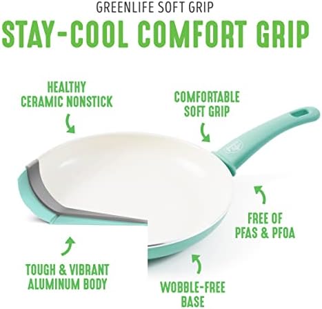 GreenLife Soft Grip Healthy Ceramic Nonstick, 15 Piece Cookware Pots and Pans Set, Induction, PFAS-Free, Dishwasher Safe, Turquoise - Image 4