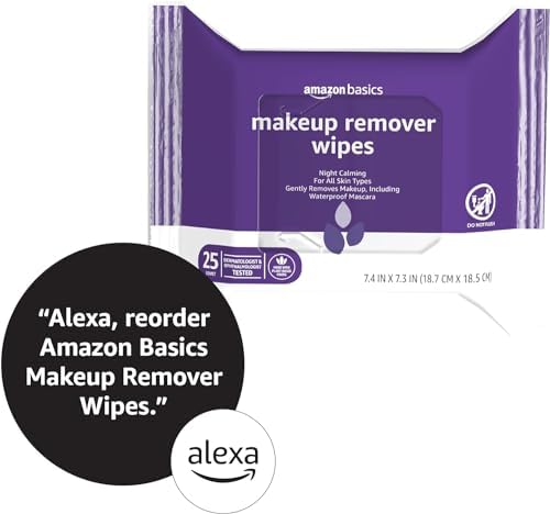 Amazon Basics Makeup Remover Wipes, Night Calming, Gentle Cleansing, Plant Based, Alcohol-Free, Removes Waterproof Mascara, Dermatologist Tested, 25 Count, 1-Pack - Image 5