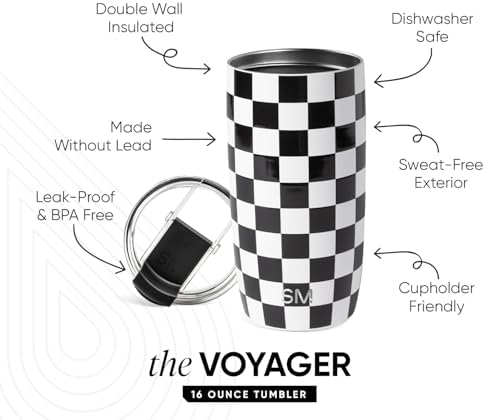 Simple Modern Travel Coffee Mug with Lid | 16oz | Checkered - Image 2