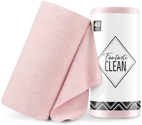Fantasticlean Microfiber Cleaning Cloth Roll- 40 Sheets, 12" x 12" (Pink) by Fantasticlean