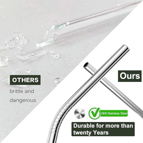 Vinaco 4 Pack 0.35" Wide Bore Reusable Stainless Steel Smoothie Straws - Image 5