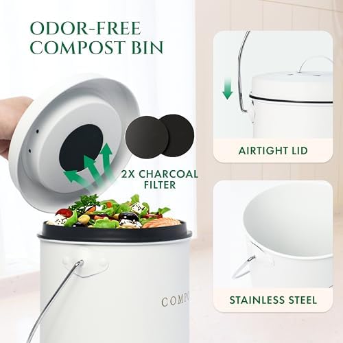 FINESSY Kitchen Compost Bin Countertop White, Indoor Composter 1.3 Gallon - Image 4