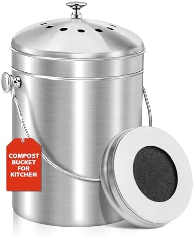 ENLOY Compost Bucket for Kitchen Countertop, 1.3 Gallon, Stainless Steel by ENLOY