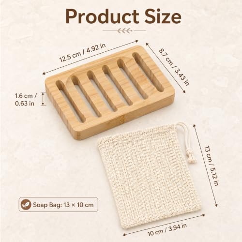 2 Pack Teak Soap Dish Wooden Soap Holder Self Draining Soaps Dish for Shower Natural Wooden Bar Soaps Holder for Bathroom Kitchen Sink Bathtub - Image 2