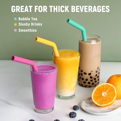 NiHome 6 PCS Extra Wide Reusable Bent Silicone Straws for Boba & Smoothies - Image 2