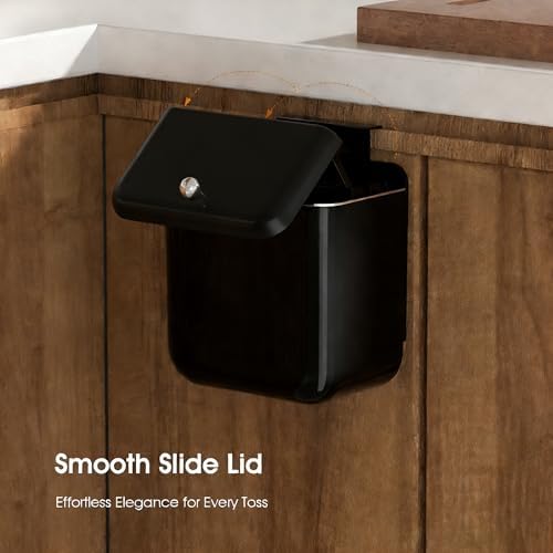 Large 3.2 Gallon Compost Bin, Under Sink Trash Can with Lid, Hanging Waste Cabinet for Office Kitchen Cupboard Bathroom Bedroom, Both Black - Image 4