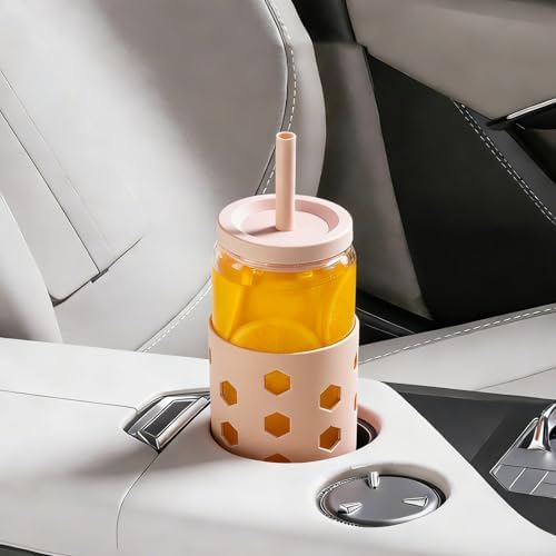 Mrsdry 16 oz Glass Cups with Lids and Straws for Gift, 4-Pack, Apricot - Image 3