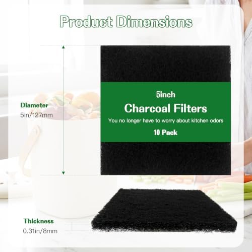 Square Carbon Filter Refills – 10 Pack, 5x5 Inch Activated Charcoal Sheets for Indoor Kitchen Compost Bucket and Countertop Bins - Image 2