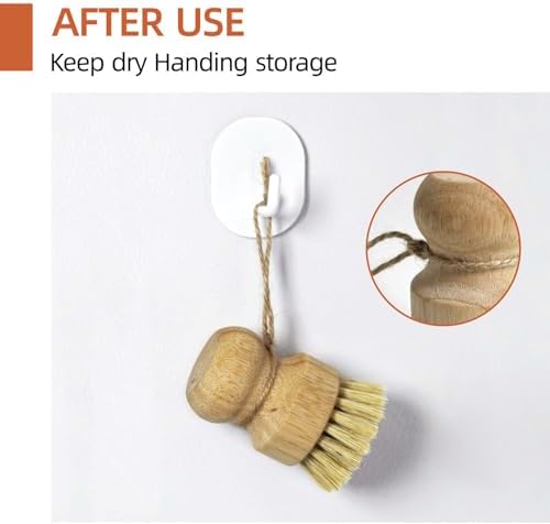 Bamboo Pot & Pan Cleaning Brush Set - 3 Pack Natural Dish Brushes Bamboo Scrub Dish Brushes, Durable Scrubber for Kitchen Pots, Pans, Vegetables & Fruit - Image 6