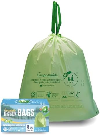 UNNI Compostable Drawstring Bags, 8 Gallon, 45 Count, Extra Thick 1 Mil by UNNI
