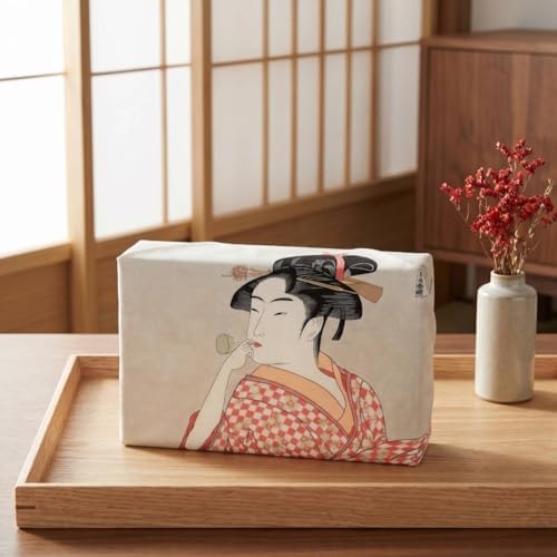 Furoshiki Japanese Wrapping Cloth, Large Size 27.6x27.6 Inch, Reusable Gift Wrap, Eco-Friendly Fabric for Bento Bag, Wine Bottle, Table Decor Washable & Wrinkle Resistant (UTAMARO Woman blowing a beadro, 27.6"x27.6") - Image 4