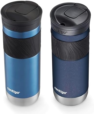 Contigo SNAPSEAL Insulated Stainless Steel Travel Mug with Grip 20oz. Blue Corn Transparent Satin & Midnight Berry - Image 2