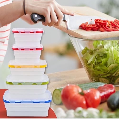 ECOBERI Collapsible Food Storage Containers with Lids, 5 Piece, 12-40 oz (Assorted Colors-Sizes 5pc) - Image 2