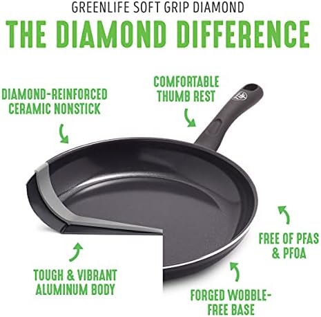 GreenLife Soft Grip Healthy Ceramic Nonstick 12 Piece Kitchen Cookware Pots and Frying Sauce Saute Pans Set, PFAS-Free with Kitchen Utensils and Lid, Dishwasher Safe, Black - Image 3