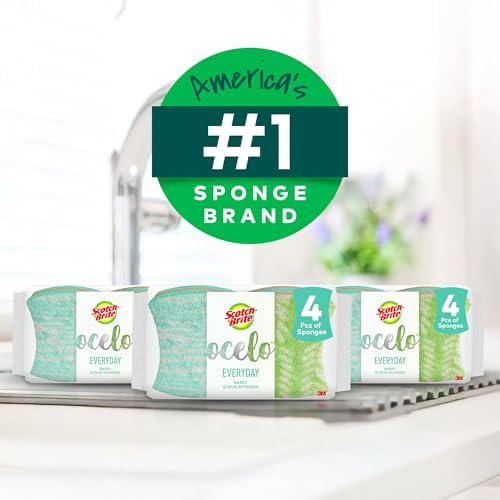 Scotch-Brite ocelo Non-Scratch Scrub Sponges, Assorted Designs, Scratch-Free for Nonstick Cookware & Dishes, Kitchen & Bathroom Use, Reusable Multi-Surface Cleaning Sponges (12 Count (Pack of 3)) - Image 2