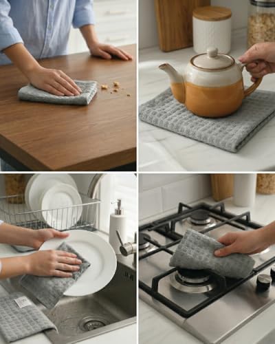Bumble Kitchen Towels (6-Pack), 16"x28", 100% Cotton Dish Towels - Gray - Image 7