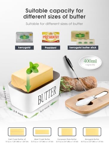 Ceramic Butter Dish with Lid and Knife & Silicone Seal 200ml 2 Pack White - Image 2
