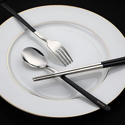 DEVICO Travel Utensils with Case, 4Pcs Portable Silverware Set for Work, 18/8 Stainless Steel Reusable Cutlery, Korean Spoon and Chopsticks Fork for Camping, School, Lunch Box Accessories (Black) - Image 4