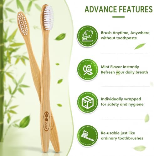B Rush® 72Pack Bamboo Prepasted Toothbrush, Individually Wrapped Mini Travel Toothbrush with Pre-Pasted Mint Gel, Biodegradable Eco-Friendly Disposable Toothbrushes Travel Set for Adults & Kids - Image 2