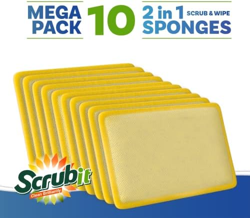Scrub and Wipe Cleaning Pads [10 Pack] – SCRUBIT Dual Sided Scouring Pad and Sponge - Reusable Kitchen Scrubbing Sponges for Dishes, Pots, Pans Utensils & Non-Stick Cookware (Yellow) - Image 4