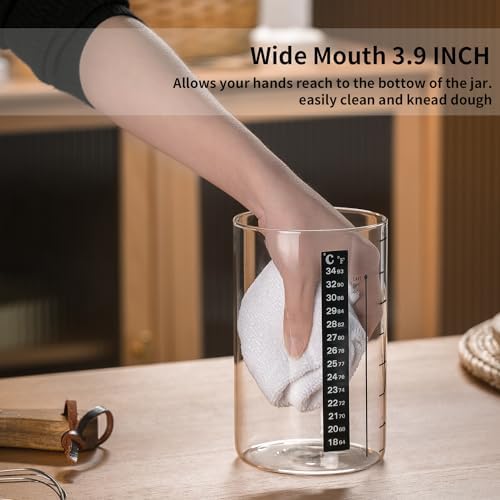 Wissy&Konny Sourdough Starter Jar,2PACK 35OZ Wide Mouth with Ounce Scale line,Date Marked Feeding Band, Thermometer, Sourdough Jar Scraper, Cloth Cover & Stainless Steel Lid Sourdough Starter Kit - Image 3