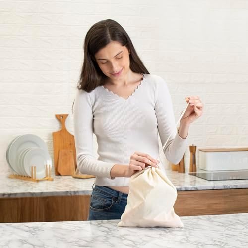 Reusable Cotton Produce Bags, Drawstring Washable, Pack of 6 - Image 6