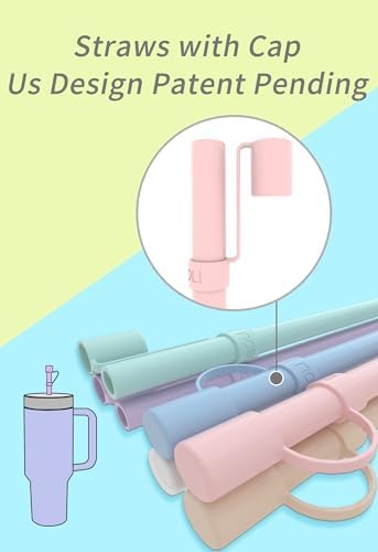 Reusable Replacement 12 inch Long Silicone Straw With Cover, Stocking Stuffers Gifts for Women Men Teens Girls Boys, Compatible with Stanley Tumbler Cup Accessorie 40 oz 30 oz (6 Pack) - Image 4