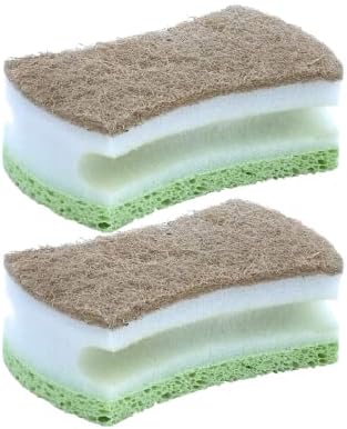 Natural Scrub Sponge Scouring Pad - Sisal Plant Based Sponge Scrubber Non Scratch Eco Friendly, 2 Side Cellulose and Sisal for Nonstick Cookeware, Glasses, Dishes. by Superio (Green) by Superio